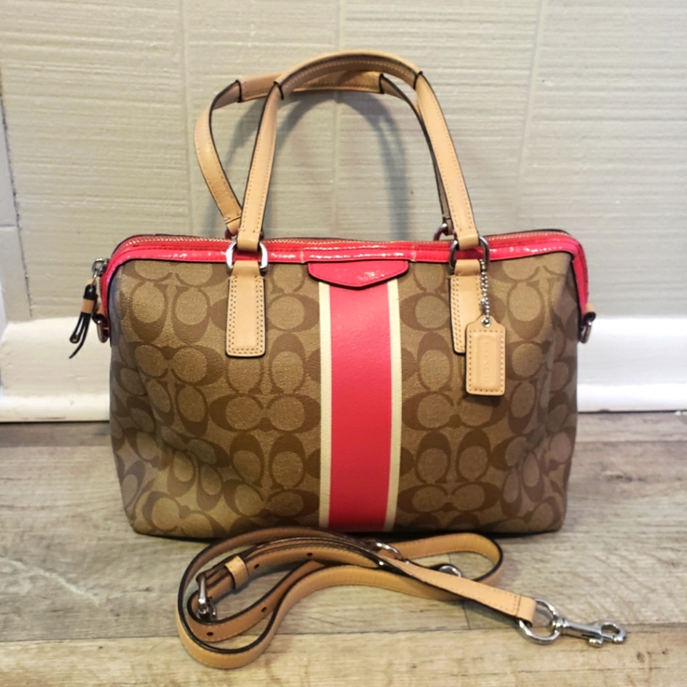 COACH Signature Stripe Nancy Satchel